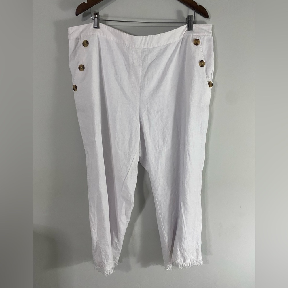Zac & Rachel - White Linen Wide leg Crop Pant